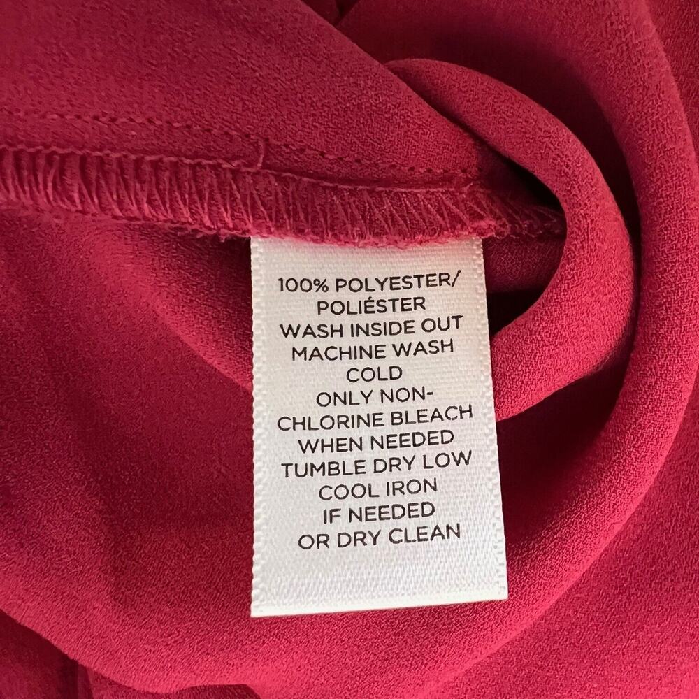 Loft Womens Chiffon Blouse Size Small Red Long Sleeve Pullover Blouson Hem - Picture 7 of 7
